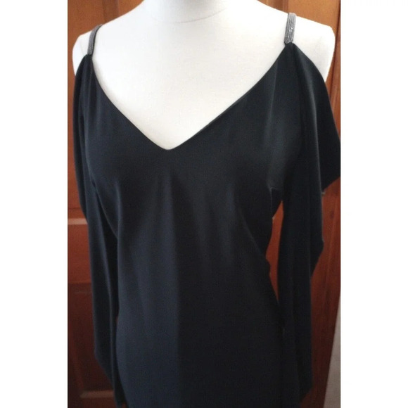 Halston Heritage Evening Maxi Dress Sz 4 Black Gothic Vampire Sexy - Picture 4 of 9